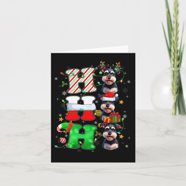 Hohoho Schnauzer Dog Santa Elf Hat Reindeer Christ Card (Front)