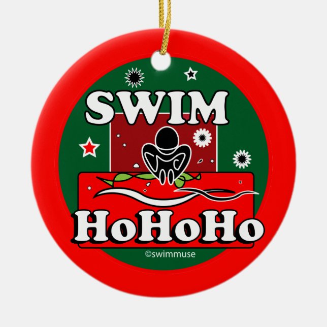 HoHoHo Swim Red Ceramic Ornament (Front)