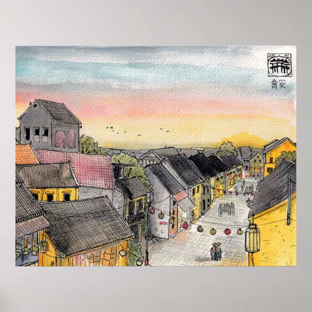 Hoi An Cityscape View From Rooftop At Sunset Poster (Front)