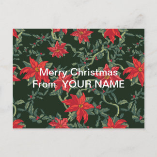 Hoilday Postcard Red Poinsettias Black Background