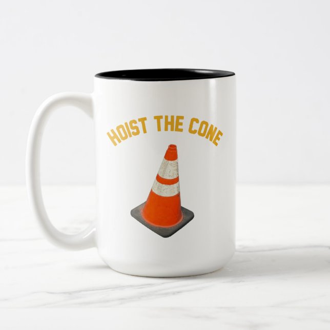 Hoist The Cone Funny Baseball Meme, Funny Hoist Th Two-Tone Coffee Mug (Left)