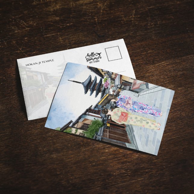 Hōkan-Ji Temple Kyoto Japan Watercolor Postcard (Creator Uploaded)