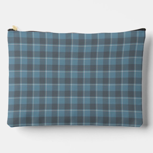Hoki Blue and Shuttle Gray Plaid Accessory Pouch (Front)