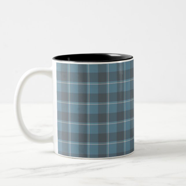 Hoki Blue and Shuttle Gray Plaid Two-Tone Coffee Mug (Left)