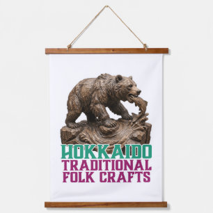 Hokkaido Bear & Salmon Folk Art Hanging Tapestry