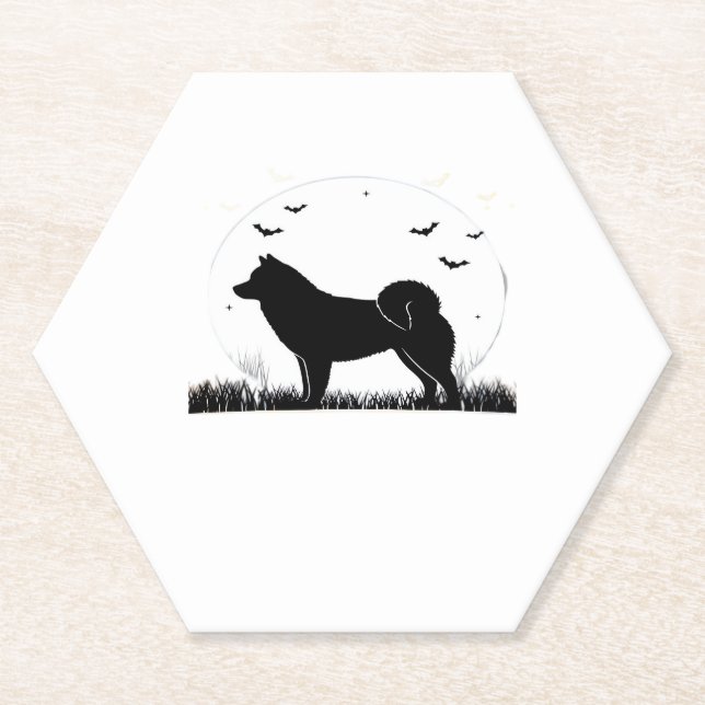 Hokkaido Dog � Halloween Moon Silhouette Classic T Paper Coaster (Front)