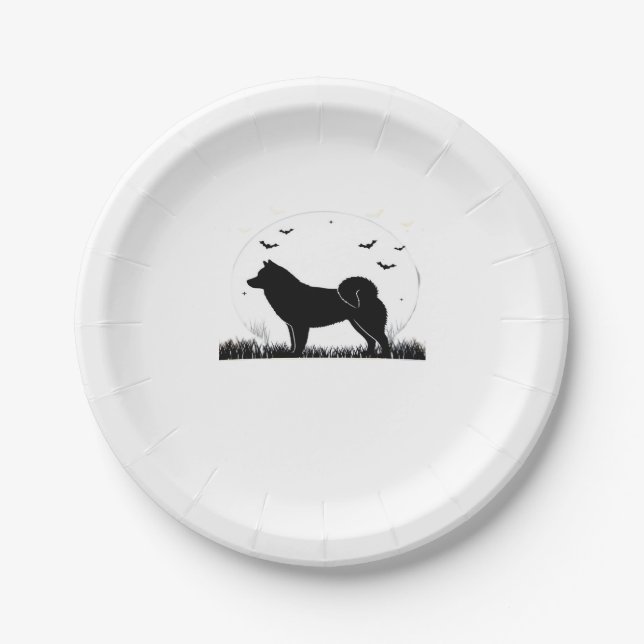 Hokkaido Dog � Halloween Moon Silhouette Classic T Paper Plate (Front)