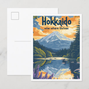 Hokkaido Japan Vintage Art Travel Illustration Postcard