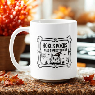 Hokus Pokus I Need Coffee To Focus wizard cat Mug