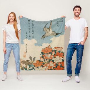 Hokusai - A Cuckoo and Azaleas Fine Art Fleece Blanket