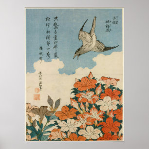 Hokusai - A Cuckoo and Azaleas Fine Art Poster