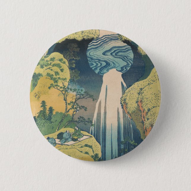 Hokusai Amida Falls Japan Waterfall  6 Cm Round Badge (Front)