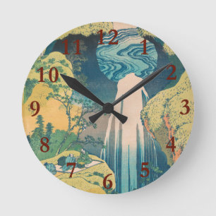 Hokusai Amida Falls Japan Waterfall Round Clock