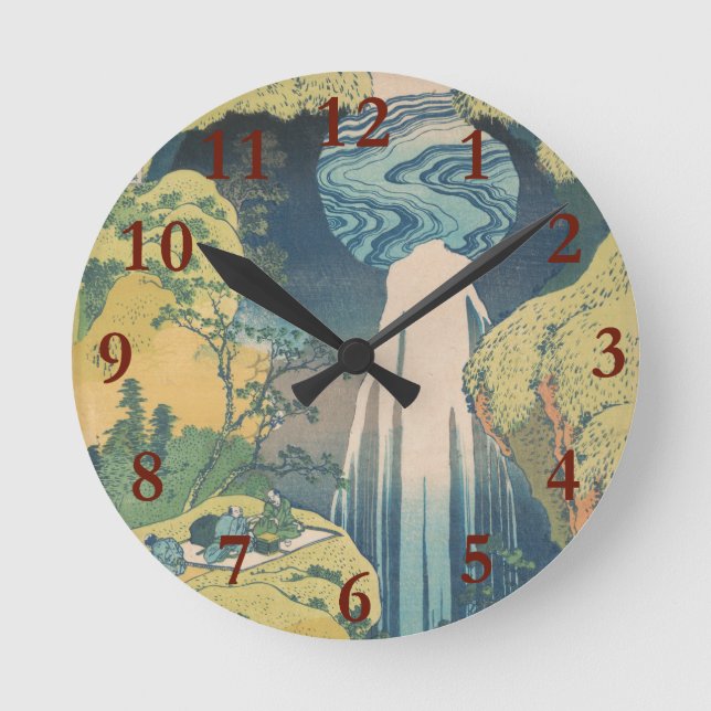 Hokusai Amida Falls Japan Waterfall  Round Clock (Front)