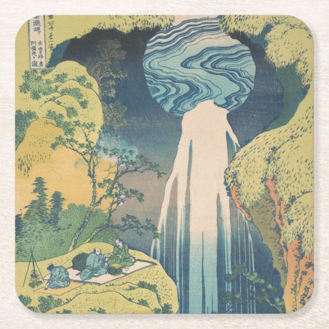 Hokusai Amida Falls Japan Waterfall  Square Paper Coaster (Front)
