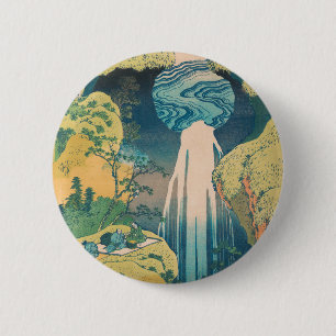 Hokusai Amida Falls Japan Waterfall Woodblock 6 Cm Round Badge