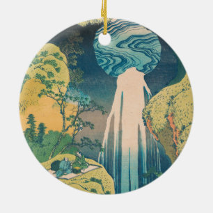Hokusai Amida Falls Japan Waterfall Woodblock Ceramic Ornament