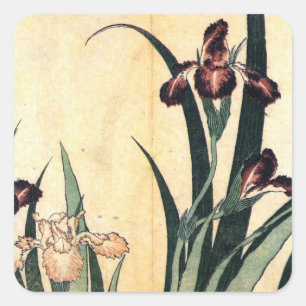 Hokusai Art painting Iris Flowers Square Sticker