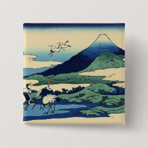 Hokusai Art painting Mountains 15 Cm Square Badge