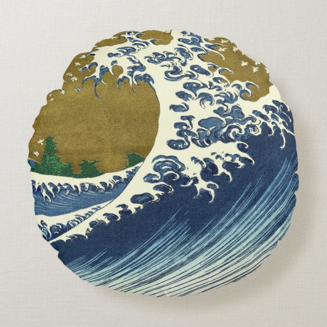 Hokusai Big Wave Japan Japanese Art Round Cushion (Front)