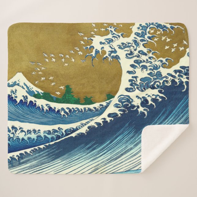 Hokusai Big Wave Japan Japanese Art Sherpa Blanket (Front (Horizontal))