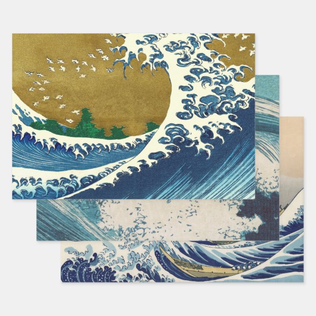 Hokusai Big Wave Japan Japanese Art Wrapping Paper Sheet (Set)