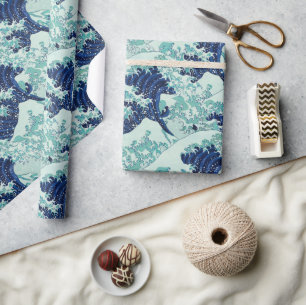 Hokusai Blue Waves Pattern Wrapping Paper
