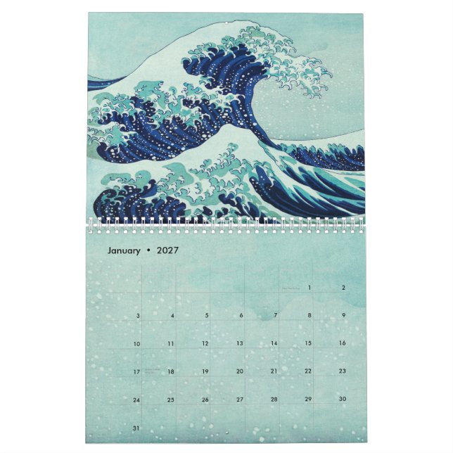 Hokusai Blue Waves Summer Calendar (Jan 2027)
