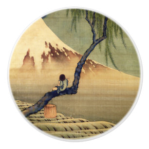 Hokusai Boy Viewing Mount Fuji Japanese Vintage Ceramic Knob