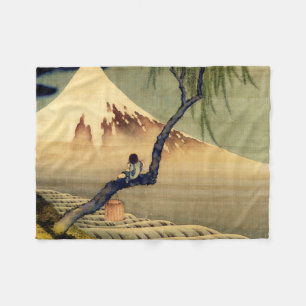 Hokusai Boy Viewing Mount Fuji Japanese Vintage Fleece Blanket