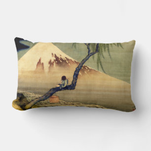 Hokusai Boy Viewing Mount Fuji Japanese Vintage Lumbar Cushion