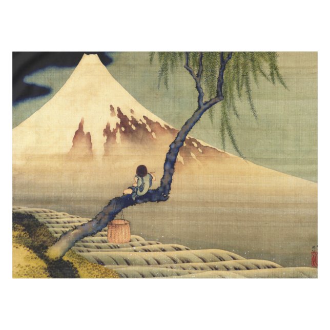Hokusai Boy Viewing Mount Fuji Japanese Vintage Tablecloth (Front (Horizontal))