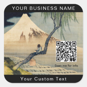 Hokusai - Boy Viewing Mount Fuji - QR Code Square Sticker