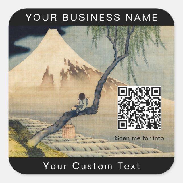 Hokusai - Boy Viewing Mount Fuji - QR Code Square Sticker (Front)