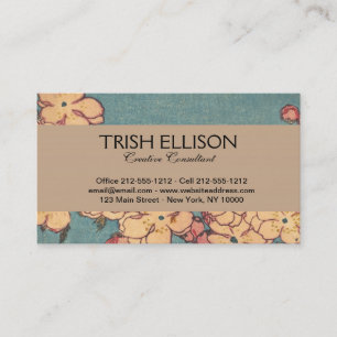 Hokusai Bullfinch and Cherry Blossom Vintage Bird Business Card