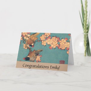 Hokusai Bullfinch and Cherry Blossom Vintage Bird Card