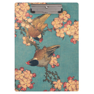 Hokusai Bullfinch and Cherry Blossom Vintage Bird Clipboard