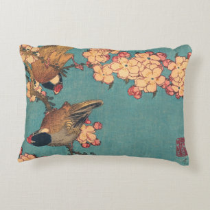 Hokusai Bullfinch and Cherry Blossom Vintage Bird Decorative Cushion