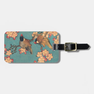 Hokusai Bullfinch and Cherry Blossom Vintage Bird Luggage Tag