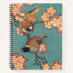 Hokusai Bullfinch and Cherry Blossom Vintage Bird Notebook