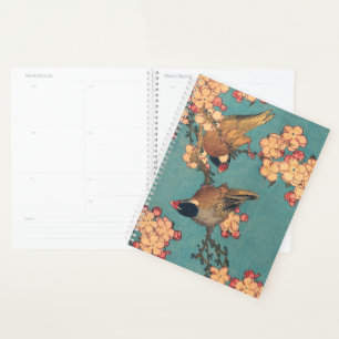 Hokusai Bullfinch and Cherry Blossom Vintage Bird Planner