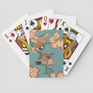 Hokusai Bullfinch and Cherry Blossom Vintage Bird Playing Cards