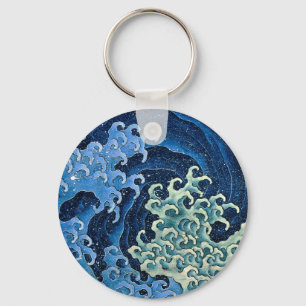 Hokusai Feminine Wave Japan Vintage Ocean Key Ring
