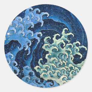 Hokusai Feminine Wave Vintage Ocean  Classic Round Sticker
