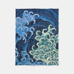 Hokusai Feminine Wave Vintage Ocean Fleece Blanket