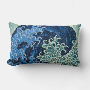 Hokusai Feminine Wave Vintage Ocean Lumbar Cushion