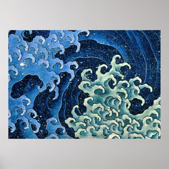 Hokusai Feminine Wave Vintage Ocean  Poster (Front)