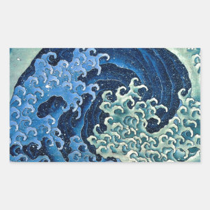 Hokusai Feminine Wave Vintage Ocean Rectangular Sticker