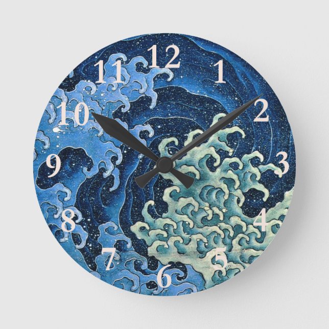 Hokusai Feminine Wave Vintage Ocean  Round Clock (Front)