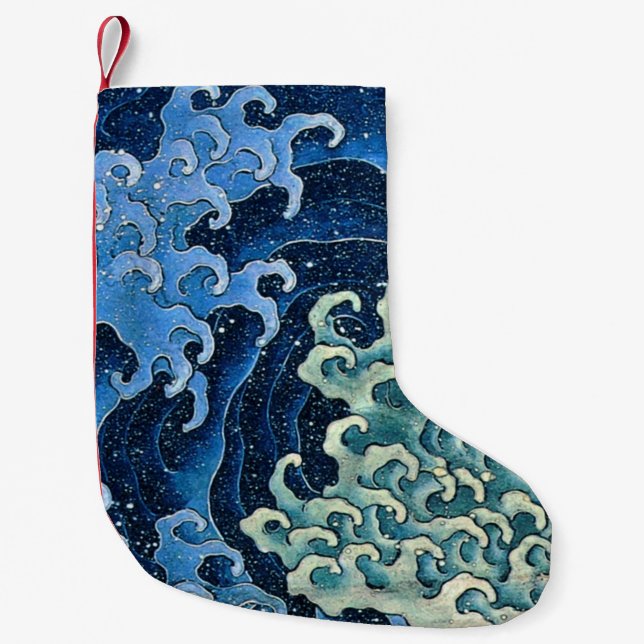 Hokusai Feminine Wave Vintage Ocean  Small Christmas Stocking (Front)